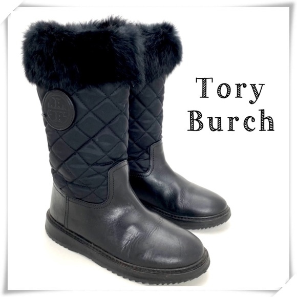 Tory Burch Joey Fur Trim Quilted Winter Boot in Back - Picture 1 of 10